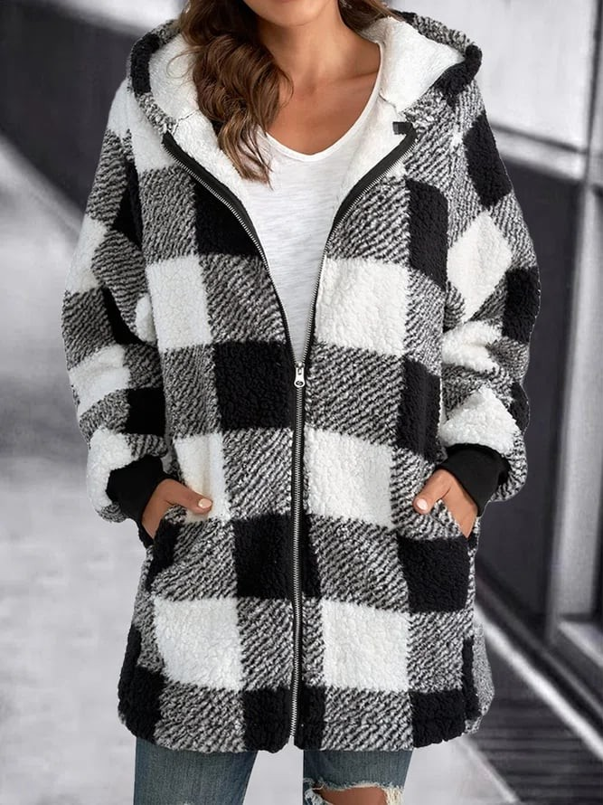 Dames Oversized Hoodie Plaid Losse Overjas